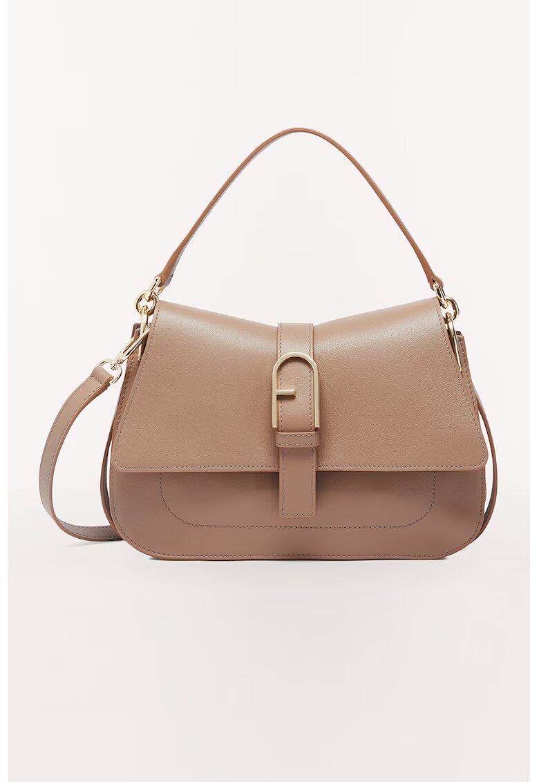Furla Geanta de piele cu bareta de umar si logo metalic Flow - Caramel