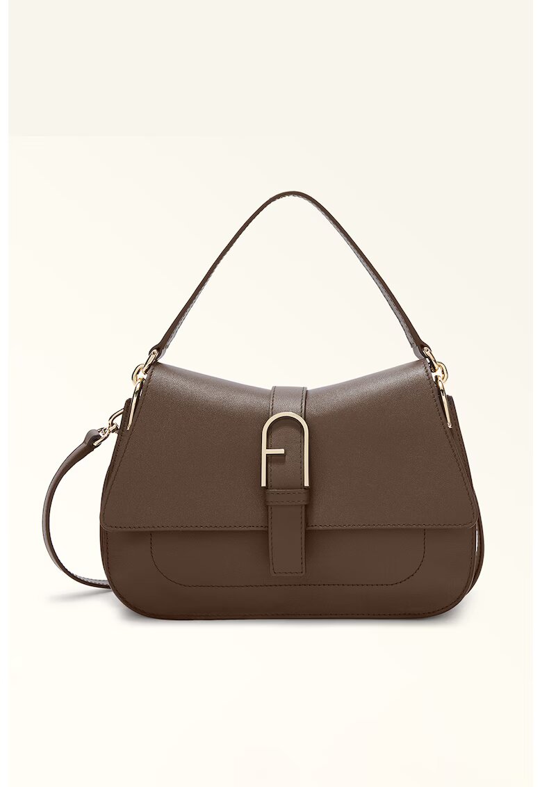 Furla Geanta saddle din piele cu bareta aditionala Flow - Maro inchis