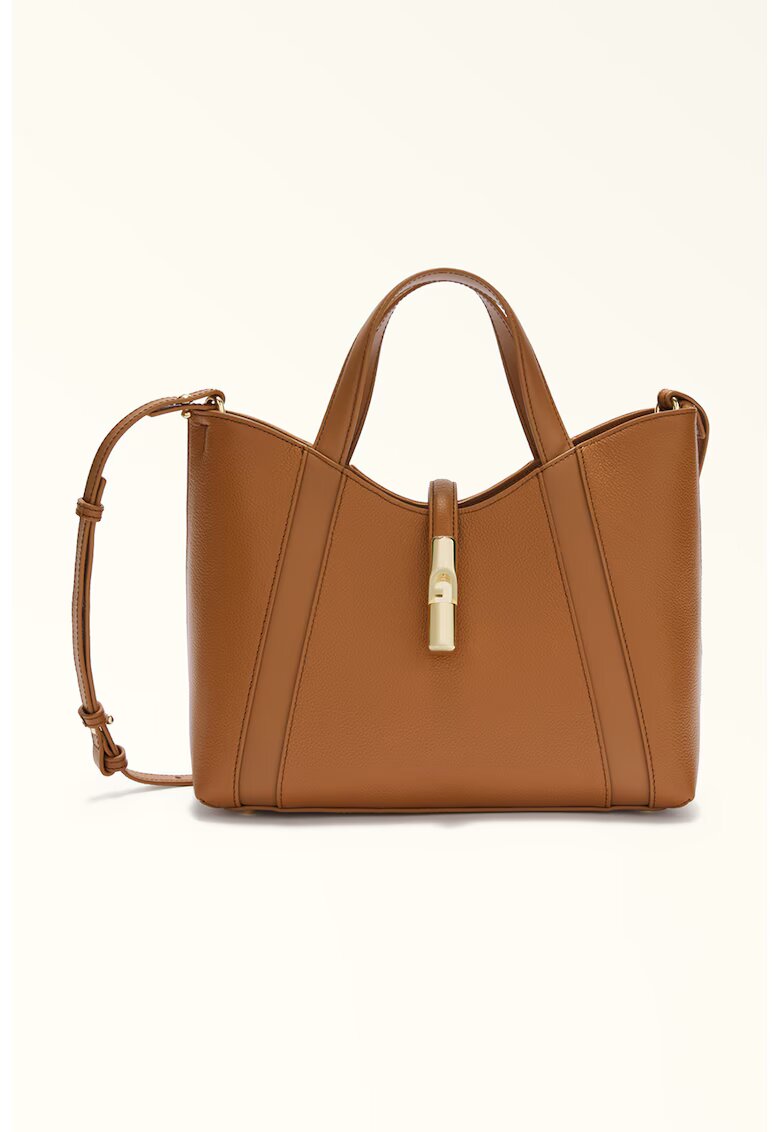 Furla Geanta shopper de piele cu bareta detasabila texturat - Caramel
