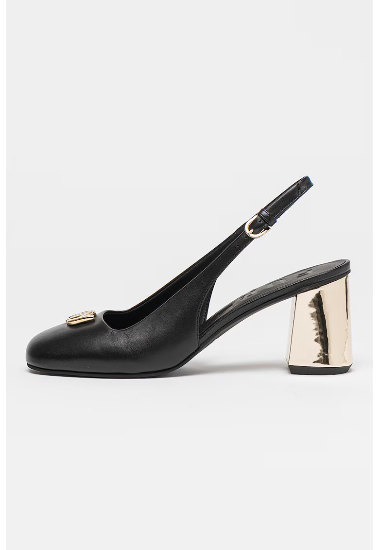 Furla Pantofi slingback de piele cu toc masiv - Auriu/Negru