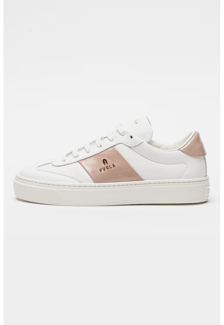 Furla Pantofi sport de piele cu logo metalic - Alb/Roz prafuit