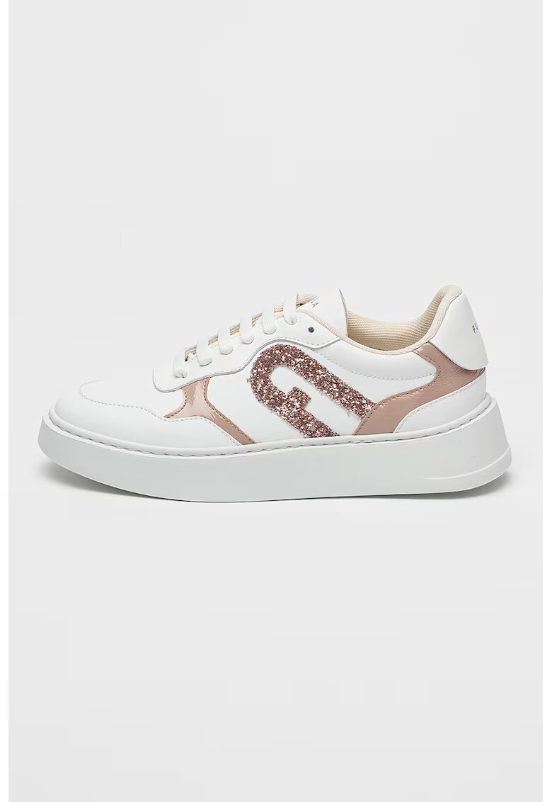 Furla Pantofi sport wedge cu logo din paiete - Alb/Roz