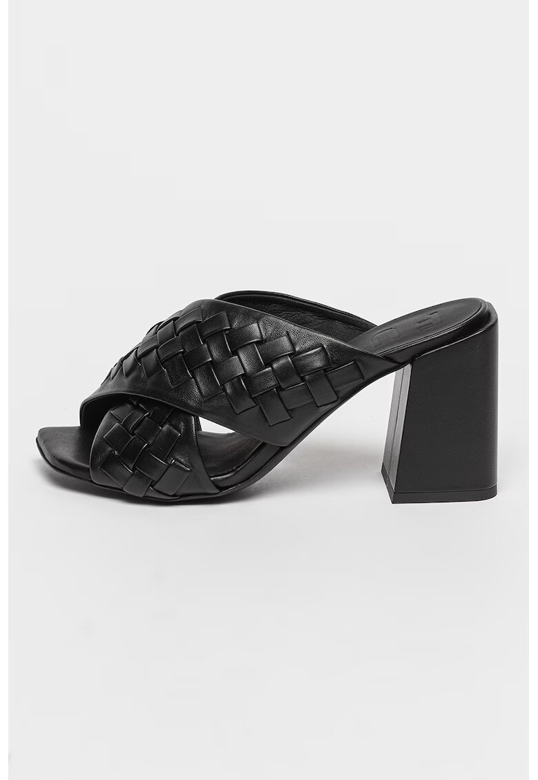 Furla Papuci de piele cu aspect impletit si toc Gerla - Negru