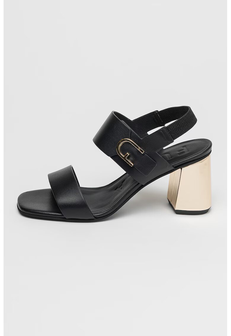 Furla Sandale de piele cu toc masiv - Auriu/Negru