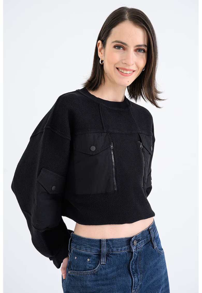 G-STAR Bluza de trening din bumbac organic cu croiala crop - Negru