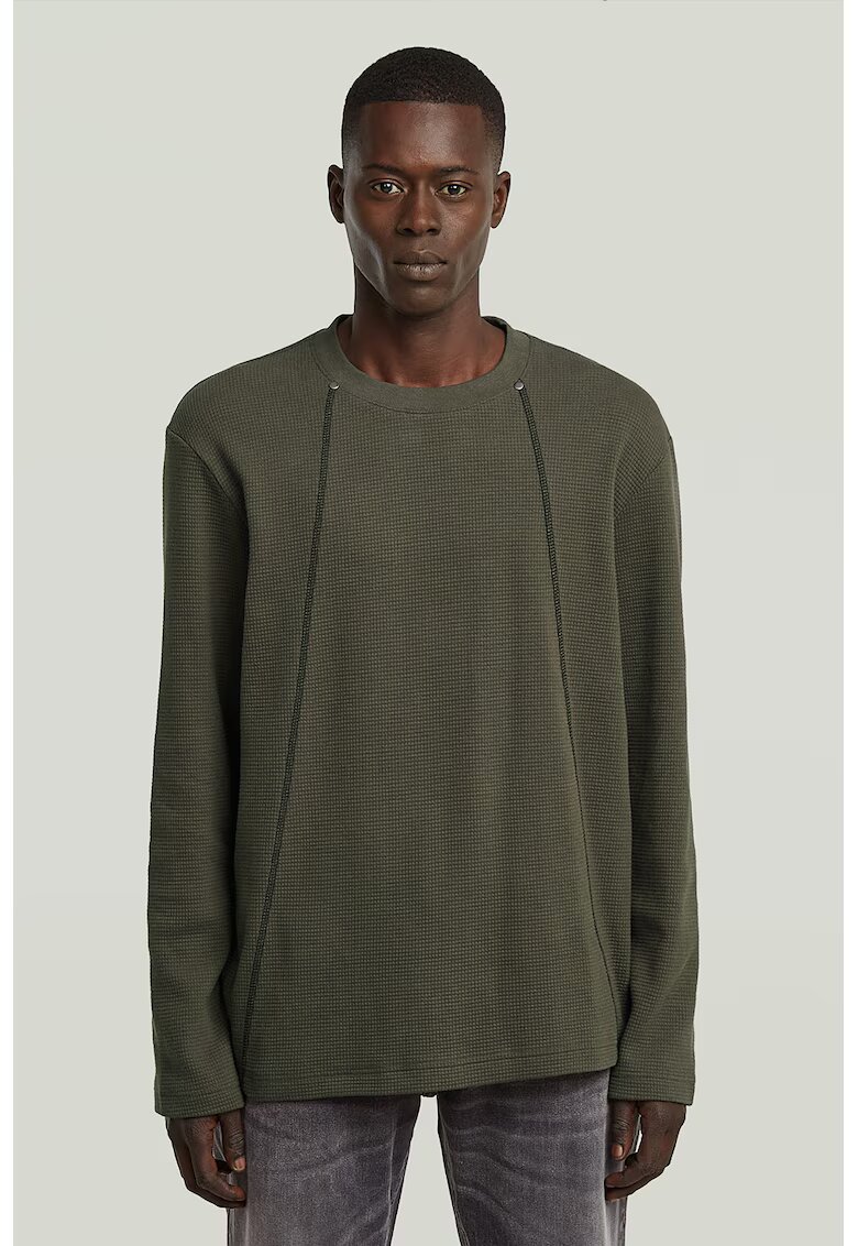 G-STAR Bluza din bumbac organic cu cusaturi contrastante - Verde feriga