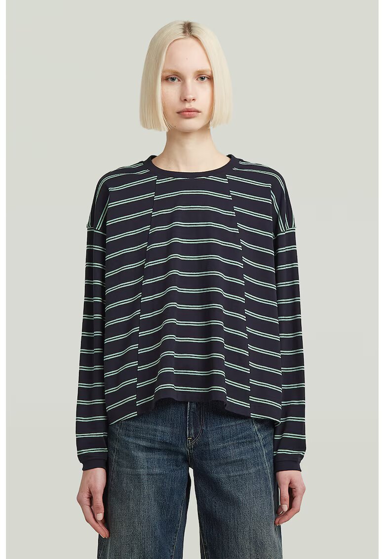 G-STAR Bluza din bumbac organic cu maneci cazute - Verde aquamarin/Bleumarin