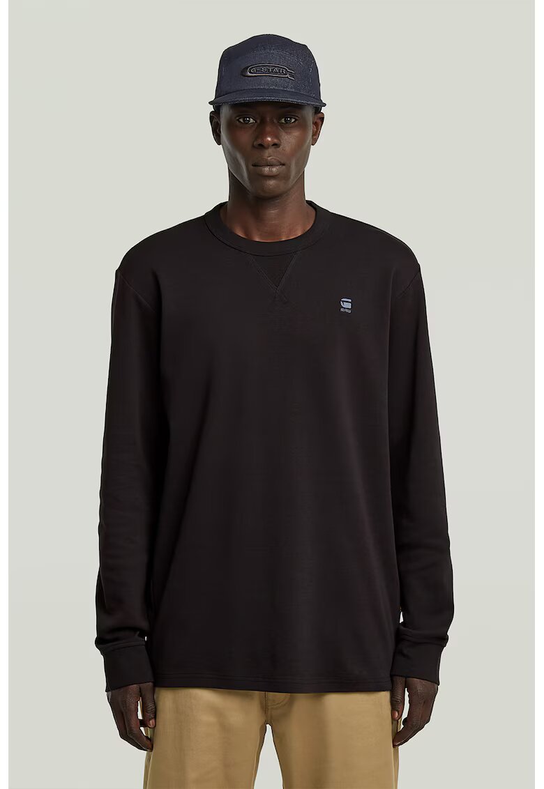 G-STAR Bluza regular fit cu decolteu la baza gatului - Negru/Albastru deschis