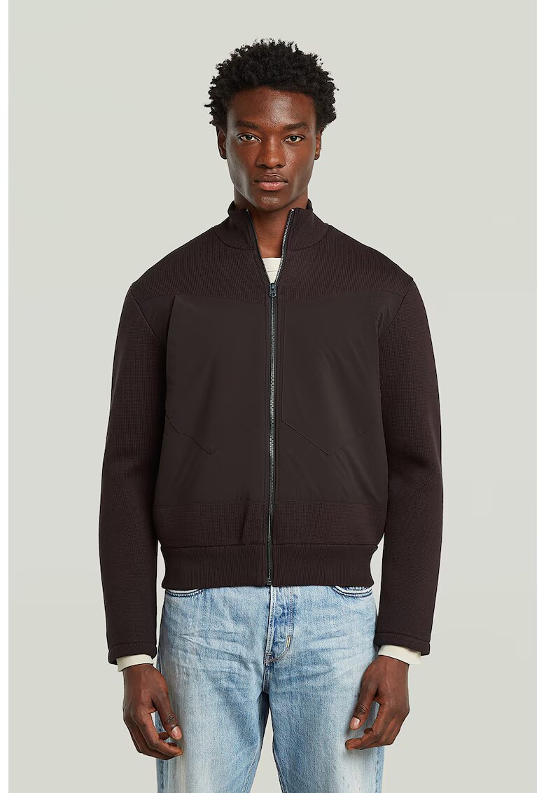 G-STAR Bluza slim fit de trening cu fermoar - Maro inchis