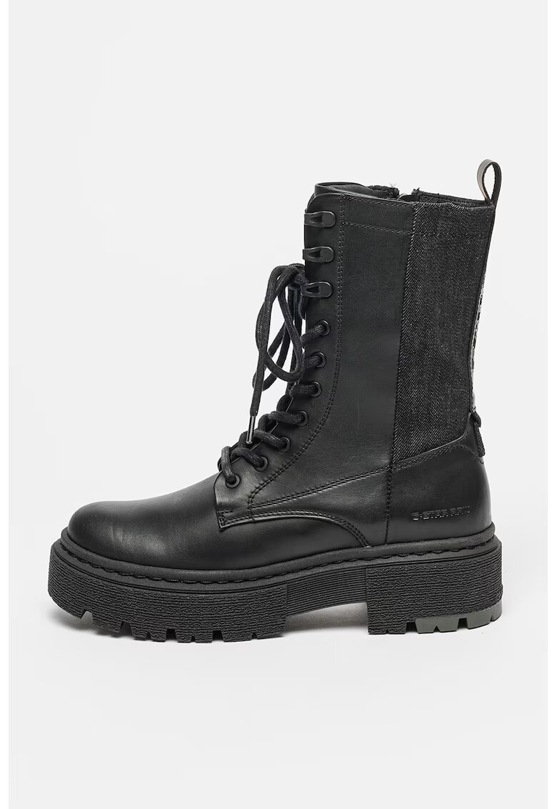 G-STAR Bocanci din piele si denim Kafey - Negru