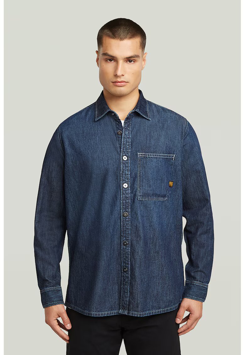 G-STAR Camasa din denim cu buzunar pe piept - Bleumarin