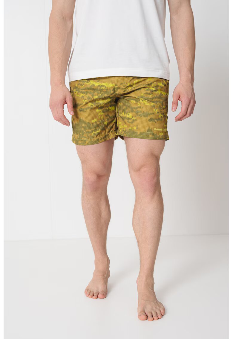 G-STAR Pantaloni scurti de baie cu cordon in talie si model - Verde lime/Verde feriga