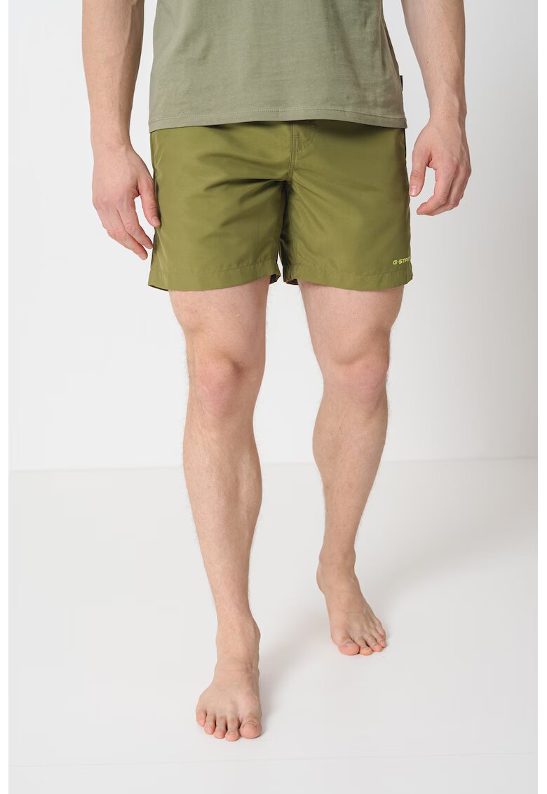 G-STAR Pantaloni scurti de baie cu snur si model uni - Galben pal/Verde feriga