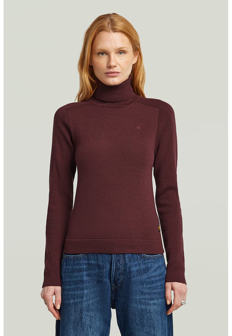 G-STAR Pulover slim fit din lana cu guler inalt - Visiniu