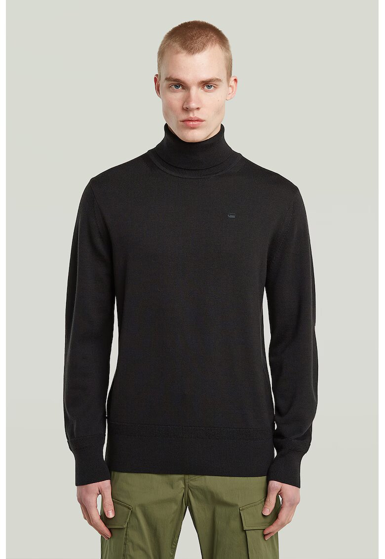 G-STAR Pulover tricotat din lana cu guler inalt - Negru