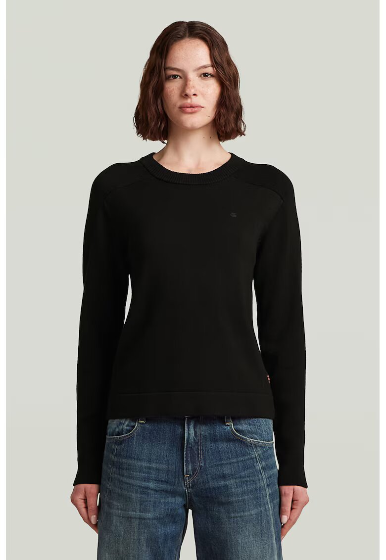 G-STAR Pulover tricotat din lana cu model uni si guler rotund - Negru