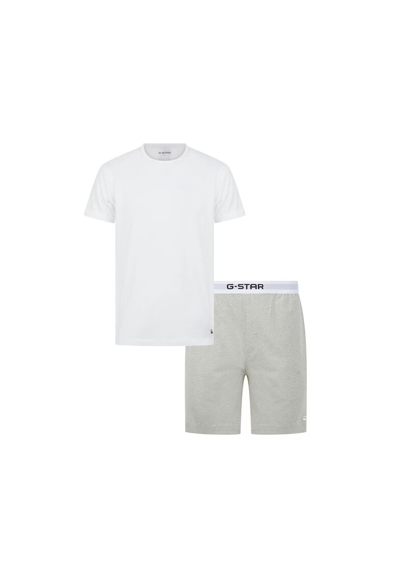 G-Star Raw Pijama cu pantaloni scurti si banda logo in talie - Alb/Gri