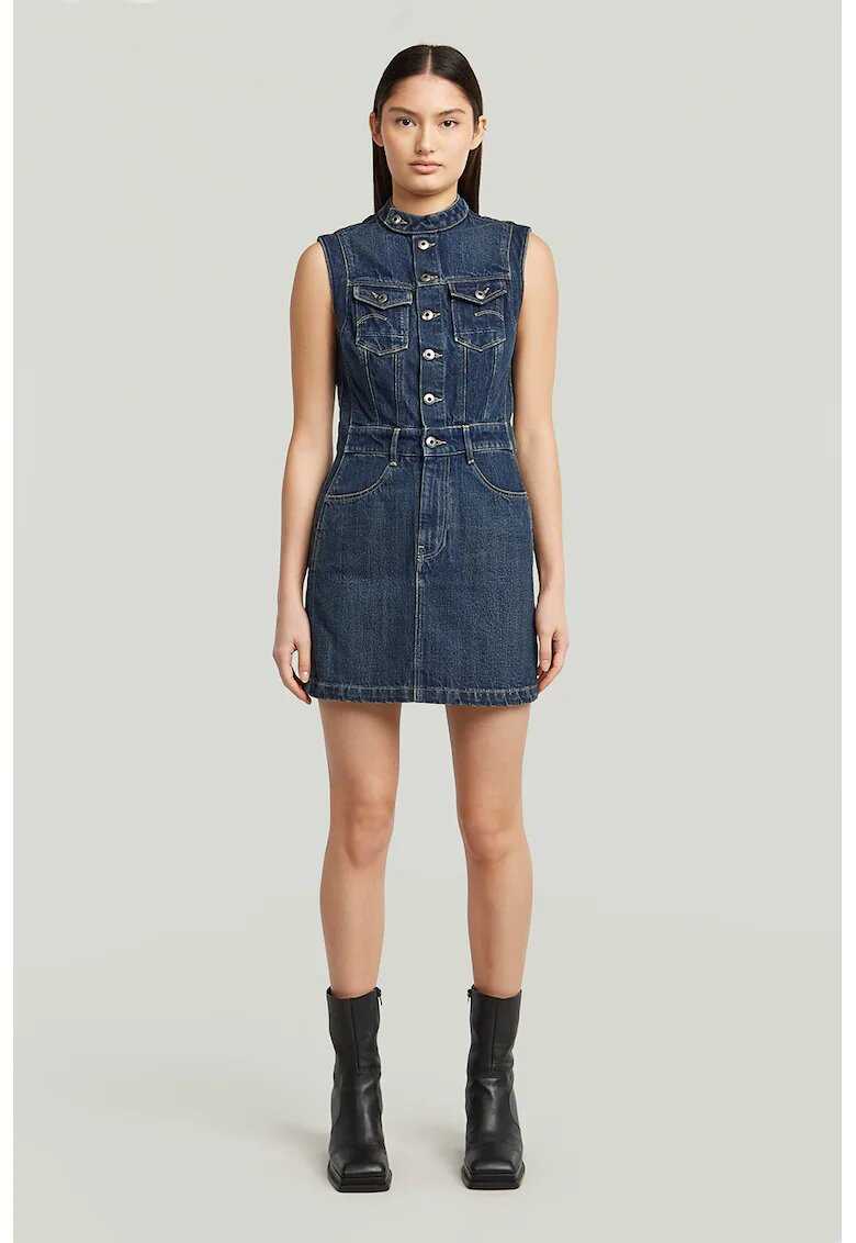 G-STAR Rochie fara maneci din denim - Albastru inchis