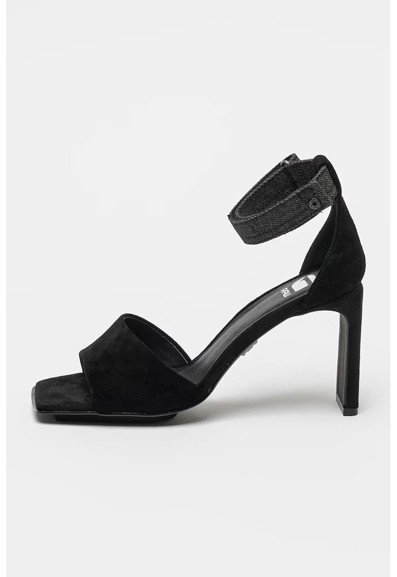 G-STAR Sandale din piele intoarsa cu toc si garnitura din denim Darcy - Negru