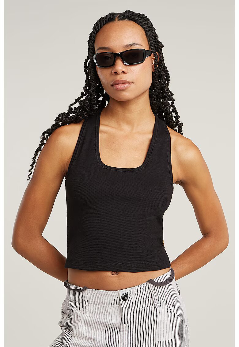 G-STAR Top crop din bumbac organic cu decolteu patrat - Negru