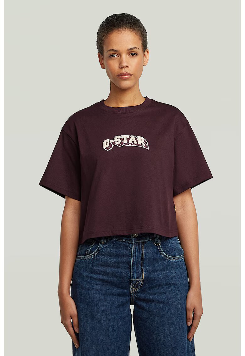 G-STAR Tricou crop din bumbac organic cu logo - Visiniu/Alb optic