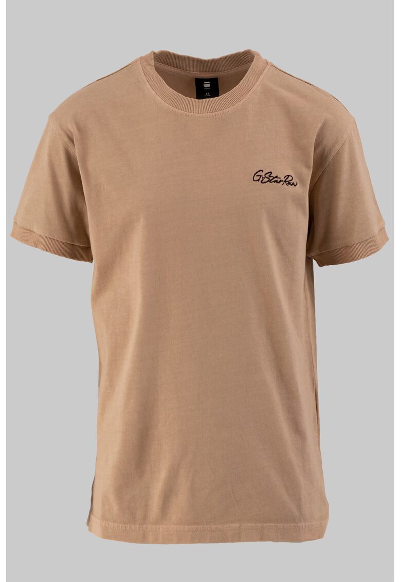 G-STAR Tricou cu decolteu la baza gatului si logo brodat - Bej inchis