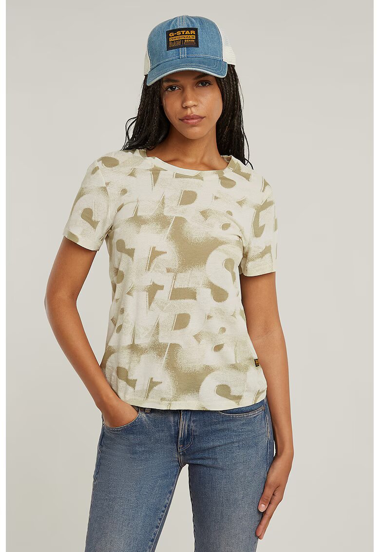 G-STAR Tricou cu model logo - Alb murdar/Verde fistic