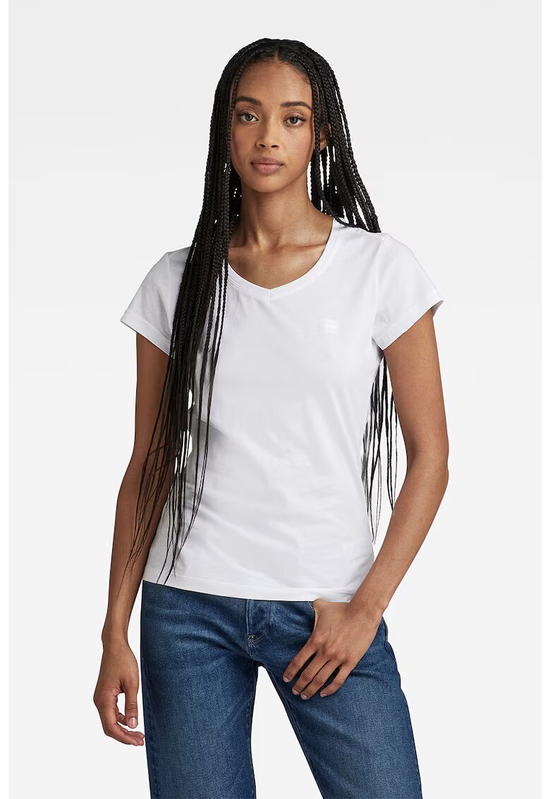 G-STAR Tricou de bumbac organic cu decolteu in V Eyben - Alb