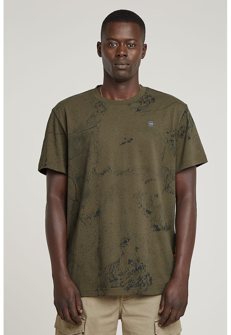 G-STAR Tricou de bumbac organic cu imprimeu abstract - Kaki inchis