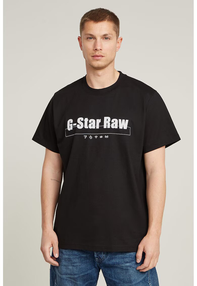 G-STAR Tricou de bumbac organic cu logo - Alb/Negru