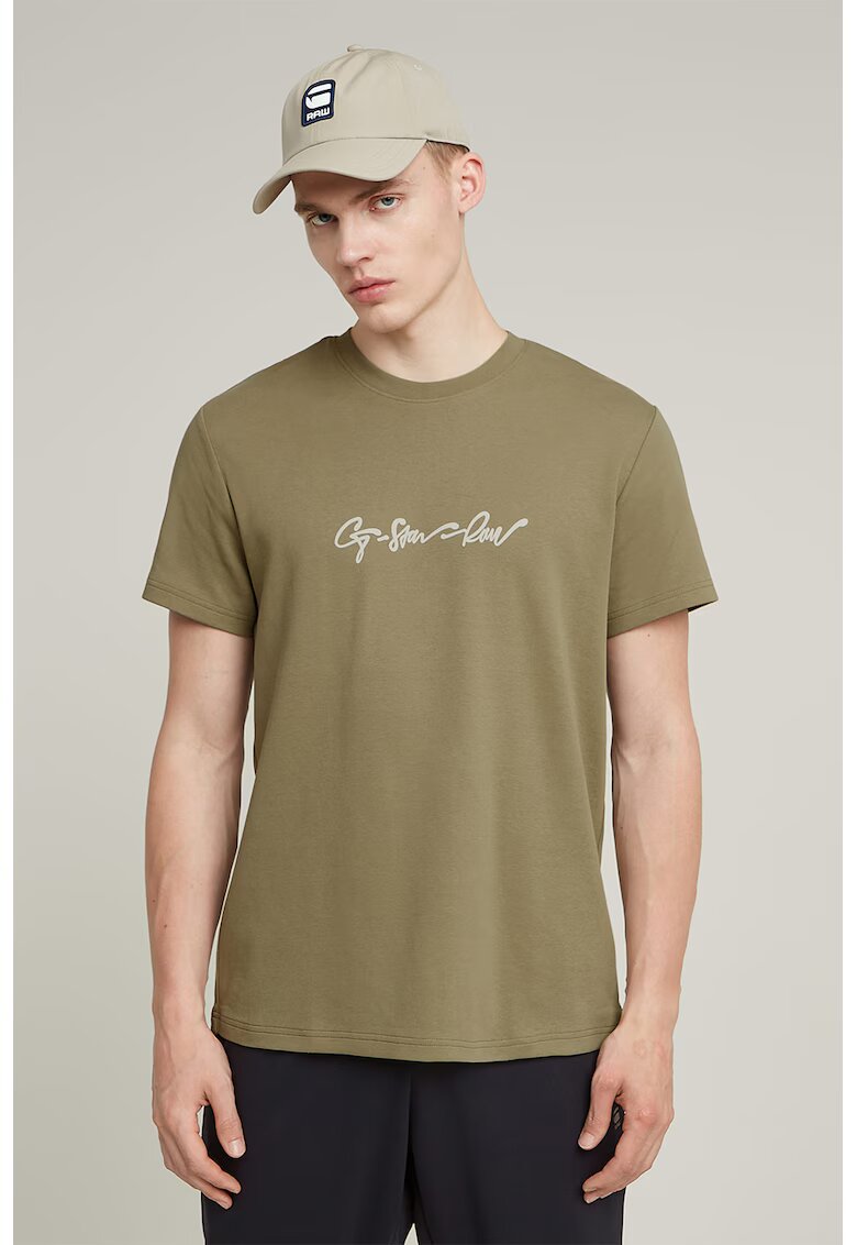 G-STAR Tricou de bumbac organic G-Script - Kaki/Grej