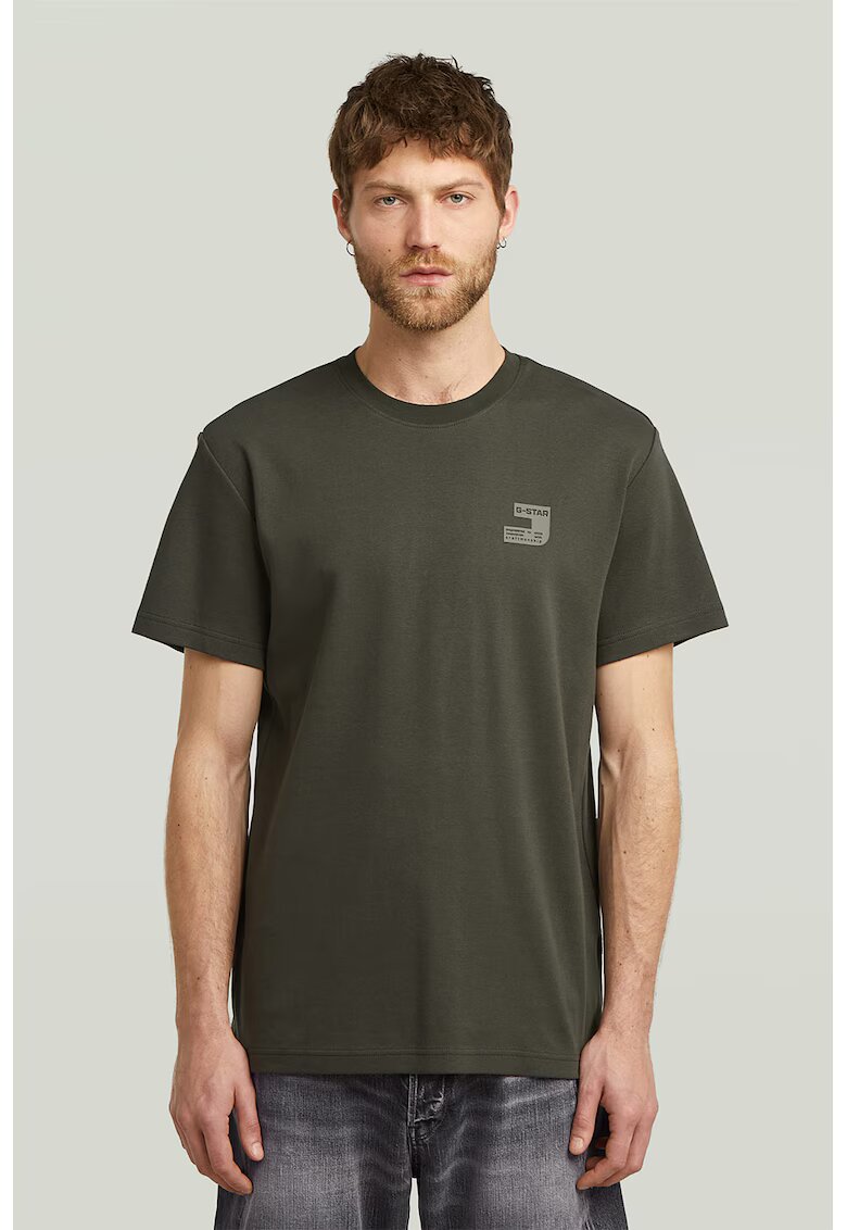 G-STAR Tricou din bumbac organic cu decolteu la baza gatului - Kaki inchis
