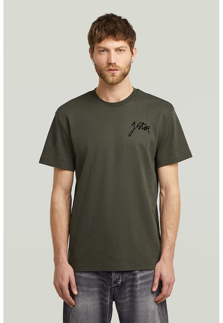 G-STAR Tricou din bumbac organic cu detaliu logo - Kaki