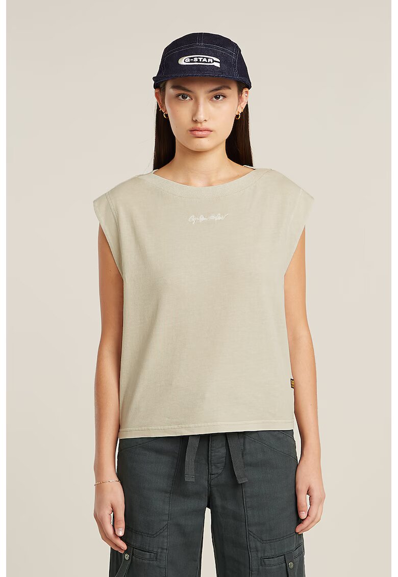 G-STAR Tricou din bumbac organic cu detaliu logo - Maro nisip