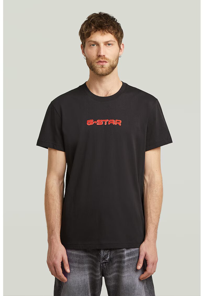 G-STAR Tricou din bumbac organic cu imprimeu logo - Coral/Negru stins