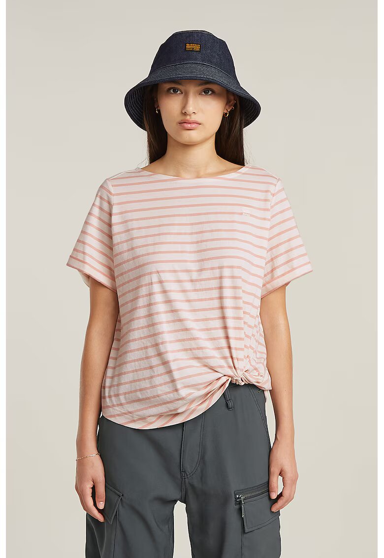 G-STAR Tricou din bumbac organic cu model in dungi - Roz deschis/Alb murdar