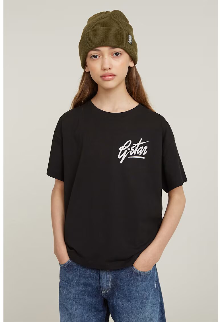 G-STAR Tricou lejer din bumbac organic cu broderie logo - Alb/Negru