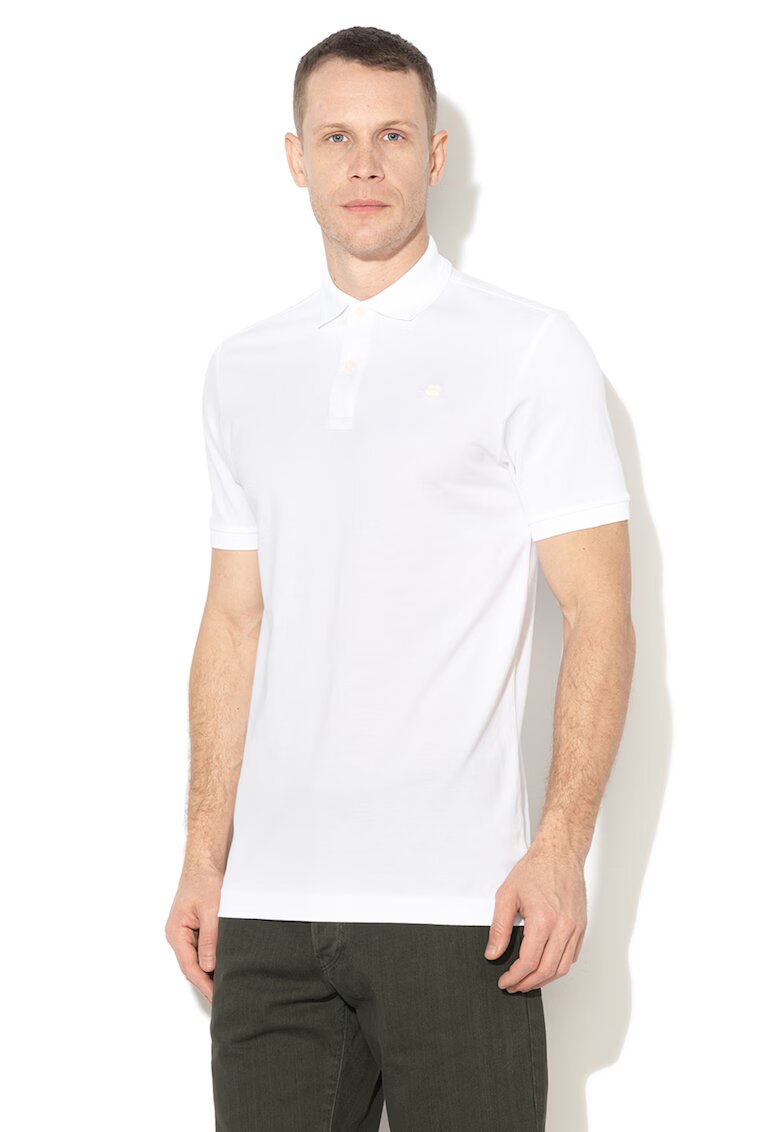 G-STAR Tricou polo slim fit din material pique Dunda - Alb