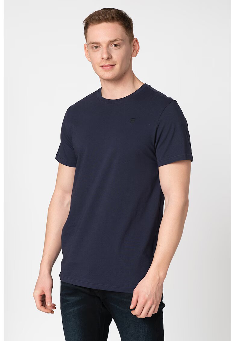 G-STAR Tricou regular fit cu broderie logo discreta - Negru/Bleumarin