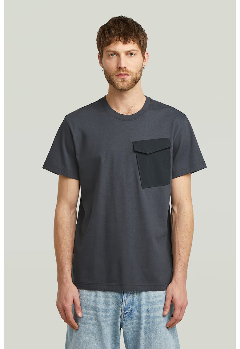 G-STAR Tricou regular fit cu buzunar pe piept - Albastru prafuit
