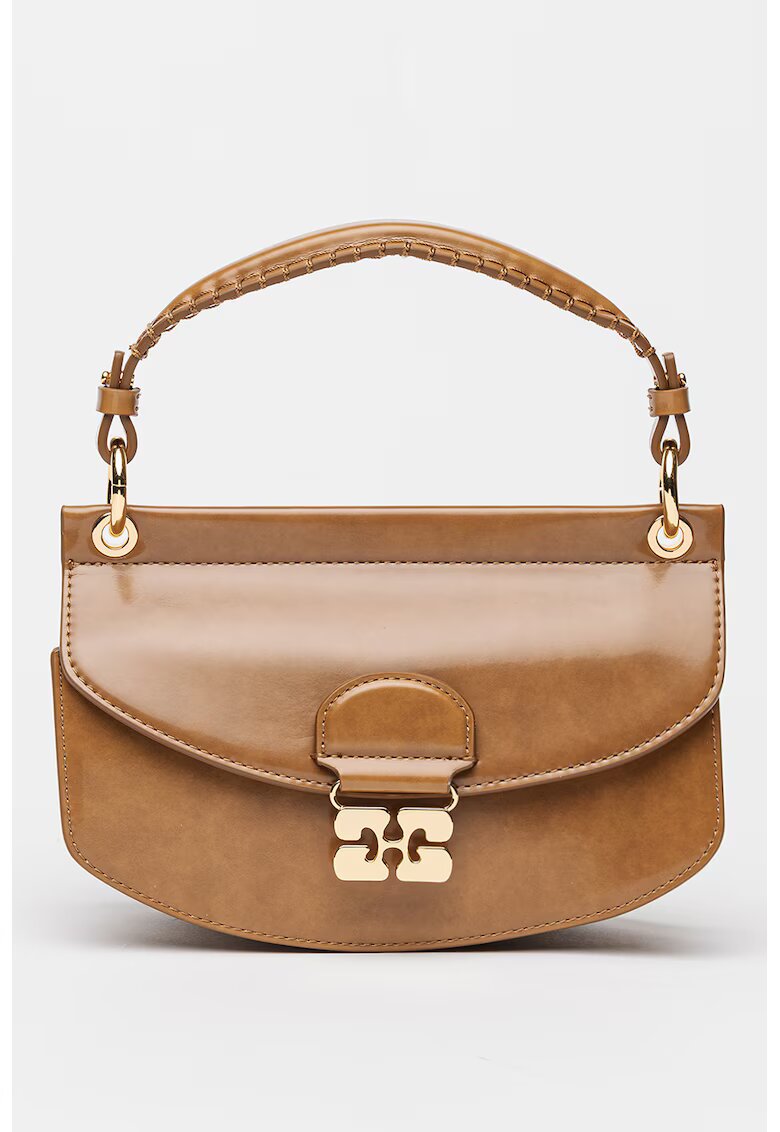 GANNI Geanta crossbody de piele ecologica cu clapa si bareta detasabila - Caramel