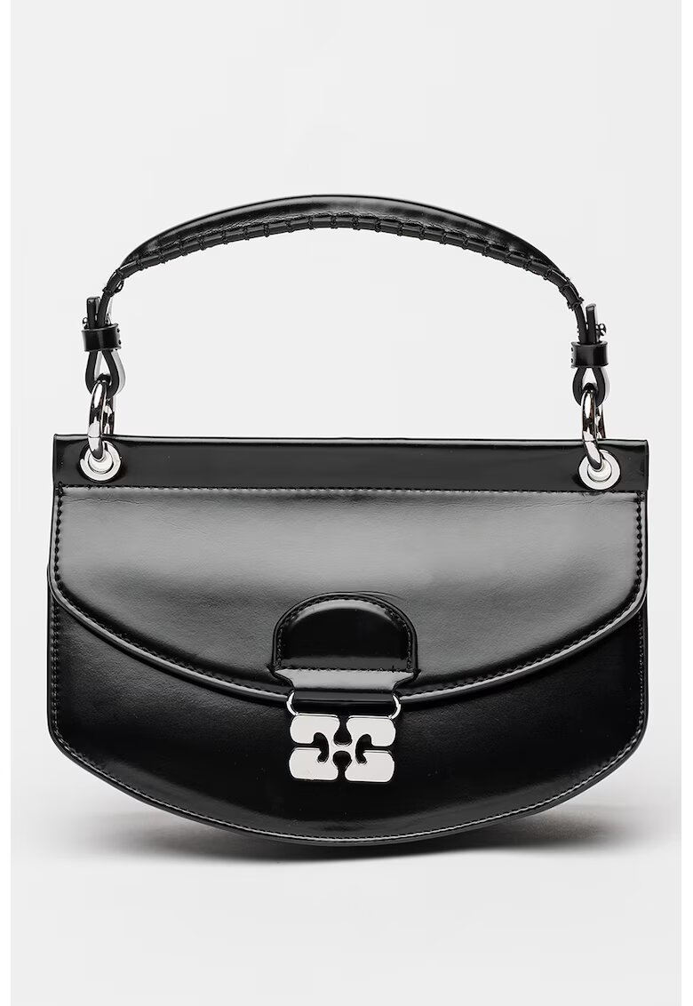 GANNI Geanta crossbody de piele ecologica cu clapa si detaliu metalic - Negru