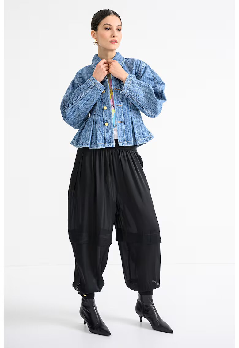 GANNI Jacheta plisse din denim - Albastru melange