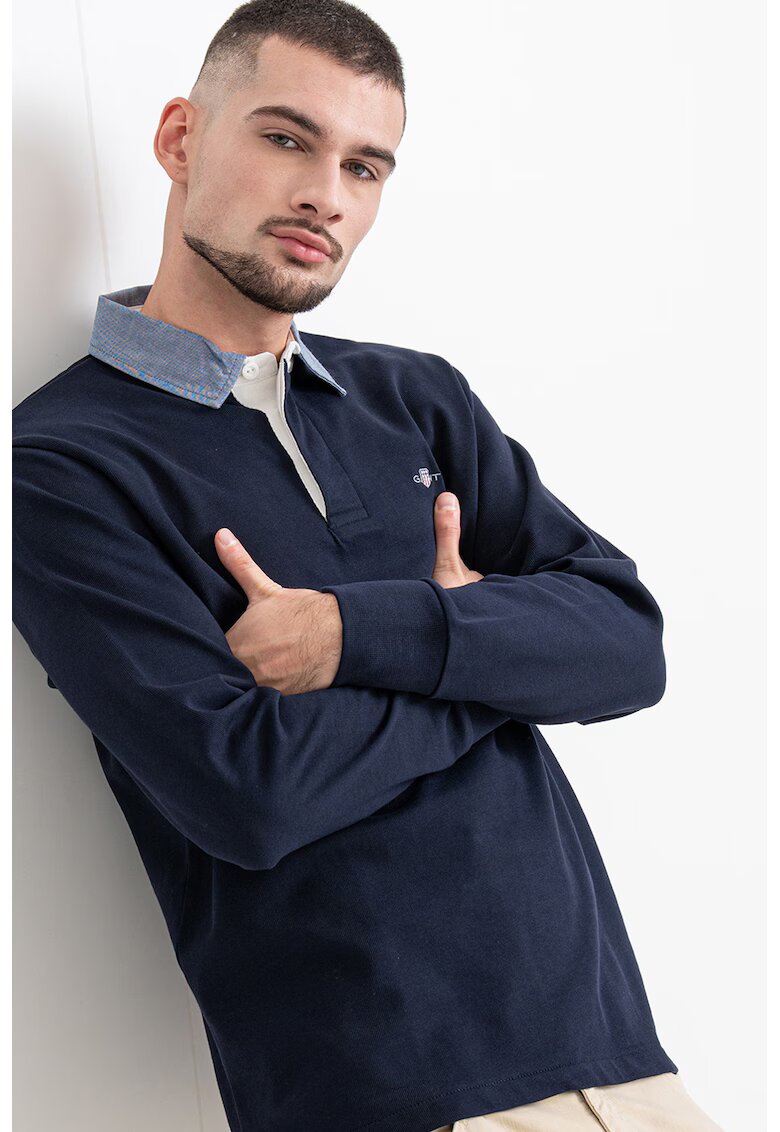 Gant Bluza polo cu guler din material chambray - Albastru ultramarin