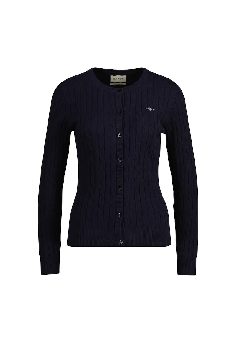 Gant Cardigan cu nasturi si model torsade - Albastru