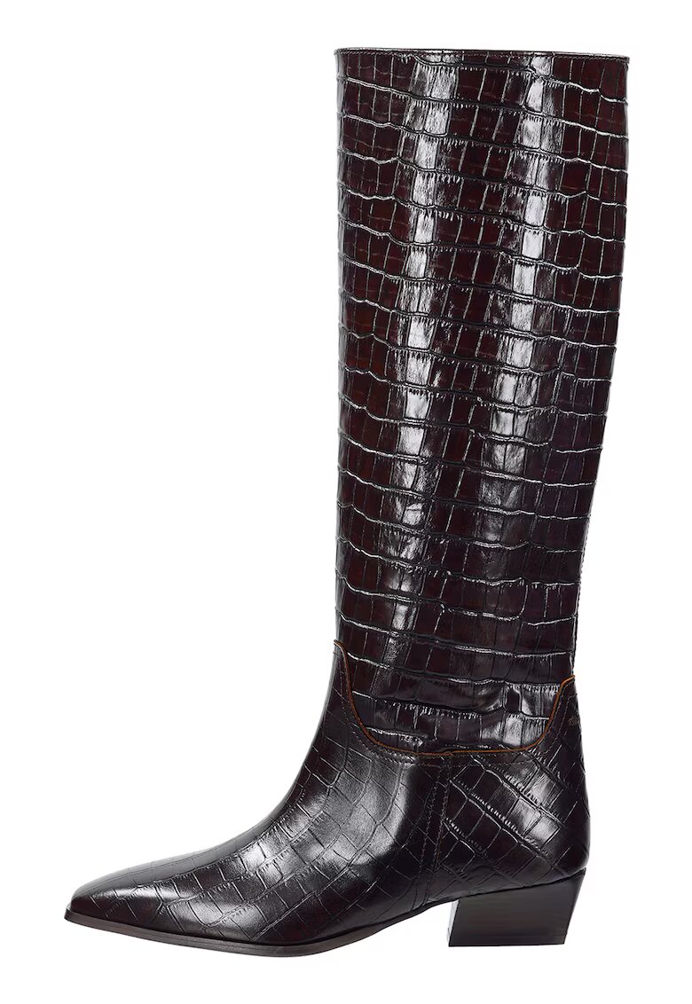 Gant Cizme din piele cu aspect de piele de crocodil Bassotte - Maro inchis