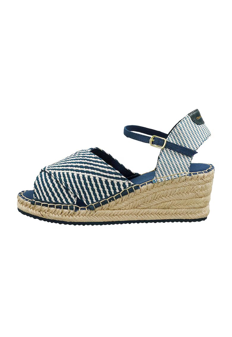 Gant Espadrile wedge cu dungi - Alb/Bleumarin