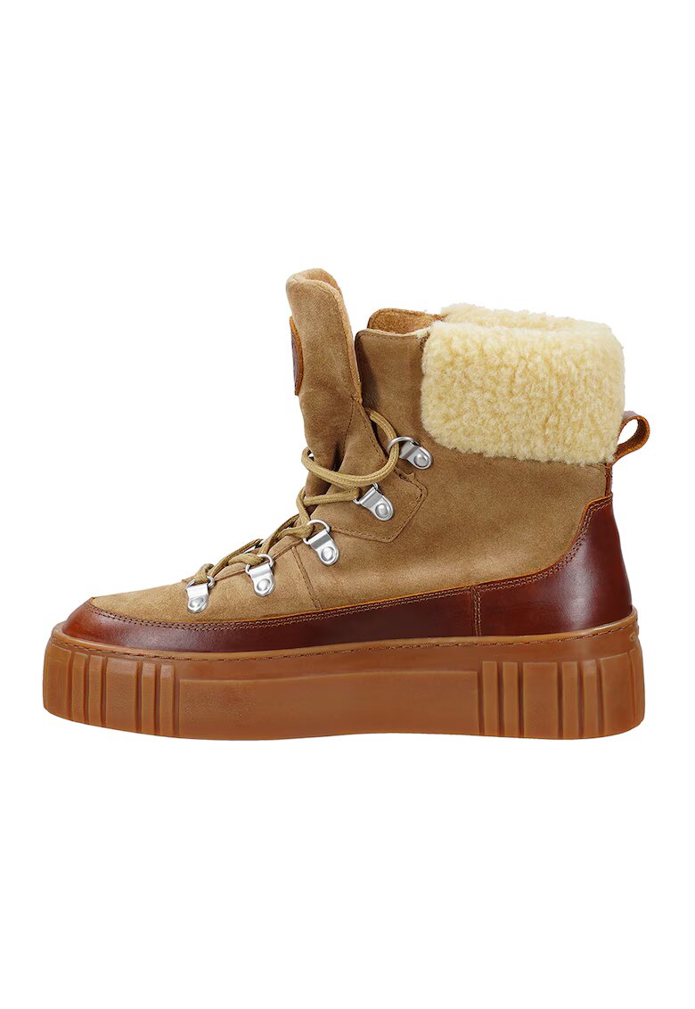 Gant Ghete din piele si piele intoarsa Snowmont - Maro taupe deschis/Caramel