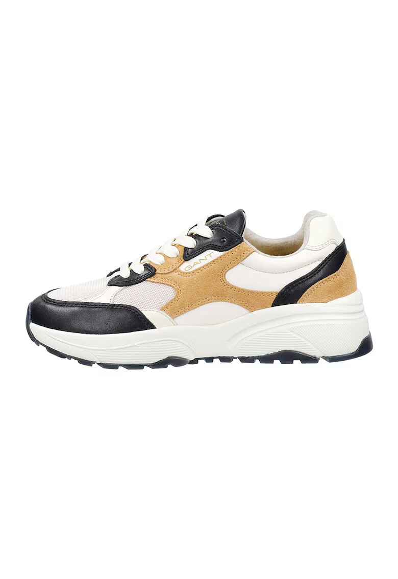 Gant Pantofi sport cu talpa wedge si garnituri din piele intoarsa si plasa Newile - Negru/Alb optic/Caramel