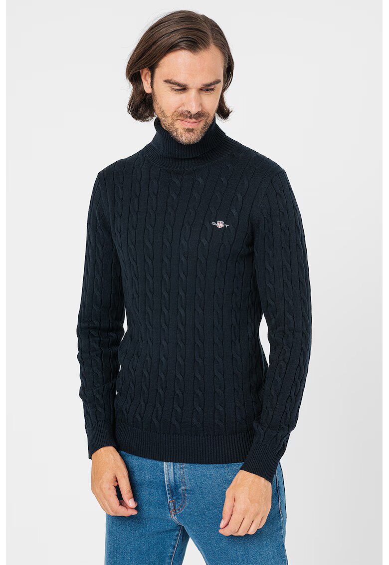 Gant Pulover cu guler inalt si model torsade - Albastru ultramarin